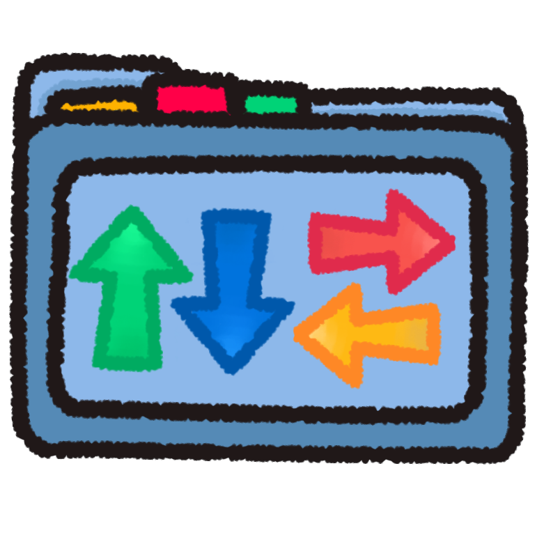 A light blue folder with three colored tabs poking out the top. On the front of the folder is a green arrow pointing up, a blue arrow pointing down, a red arrow pointing to the right and a yellow arrow pointing to the left.